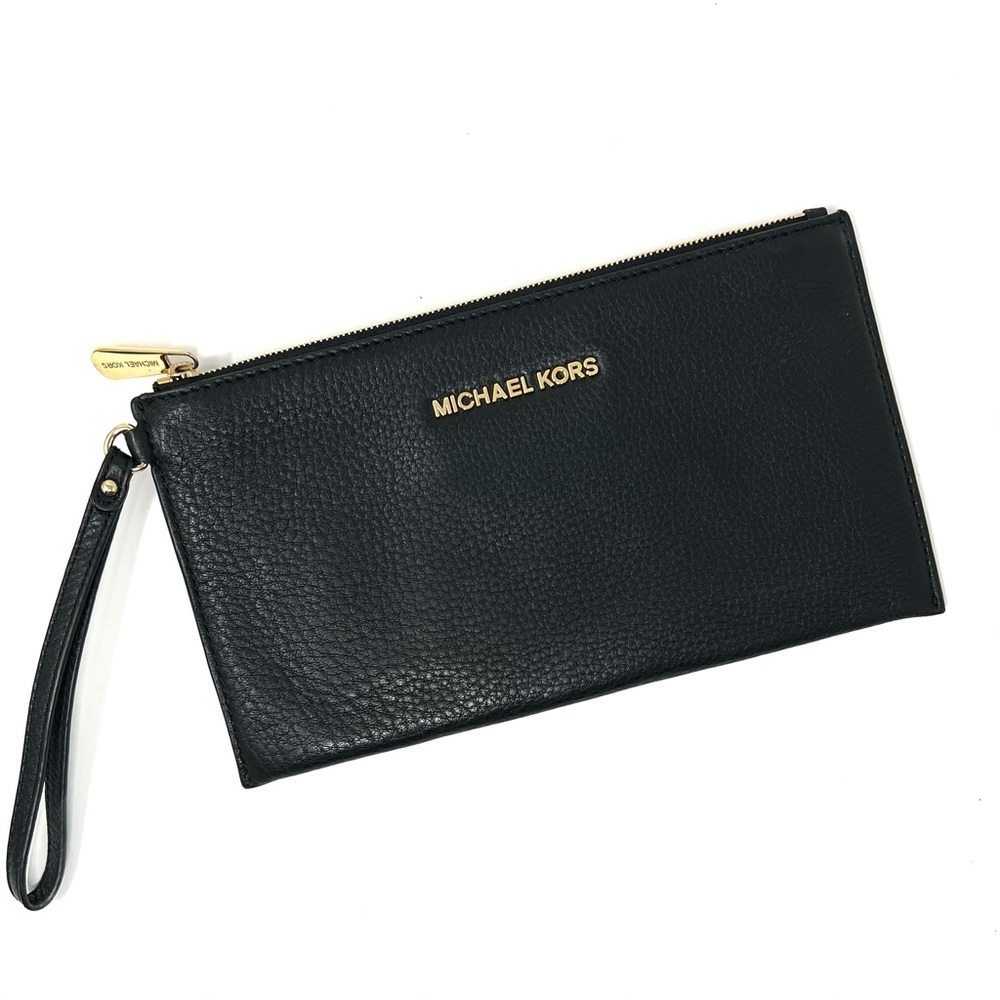 Michael Kors Jet Set Black Pebbled Leather Wristlet Wallet